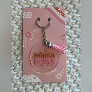 ‘This Mama Prays’ Keychain with Pink Tassel - Homemade